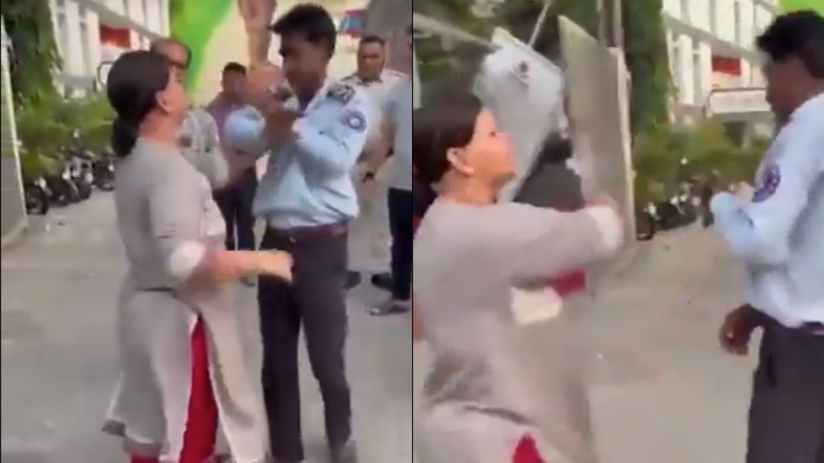Delhi | A woman allegedly slapped and hit a security guard with a slipper  outside Delhi's Kirti Nag